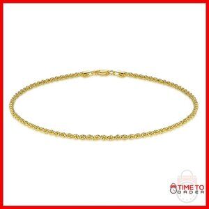 14K Gold Plated Rope Chain Ankle Bracelet 2mm Thin Unisex 9/10/11in